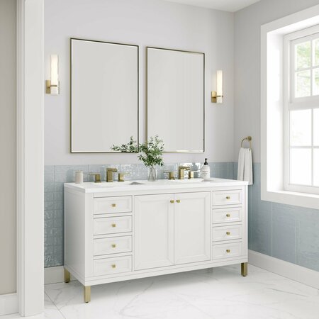 James Martin Vanities Chicago 60in Double Vanity, Glossy White w/ 3 CM White Zeus Top 305-V60D-GW-3WZ